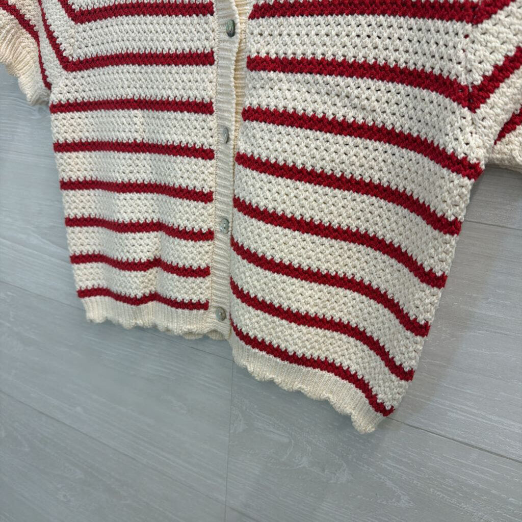 Double Zero Red/Cream Striped Short Sleeve Sweater Top Medium