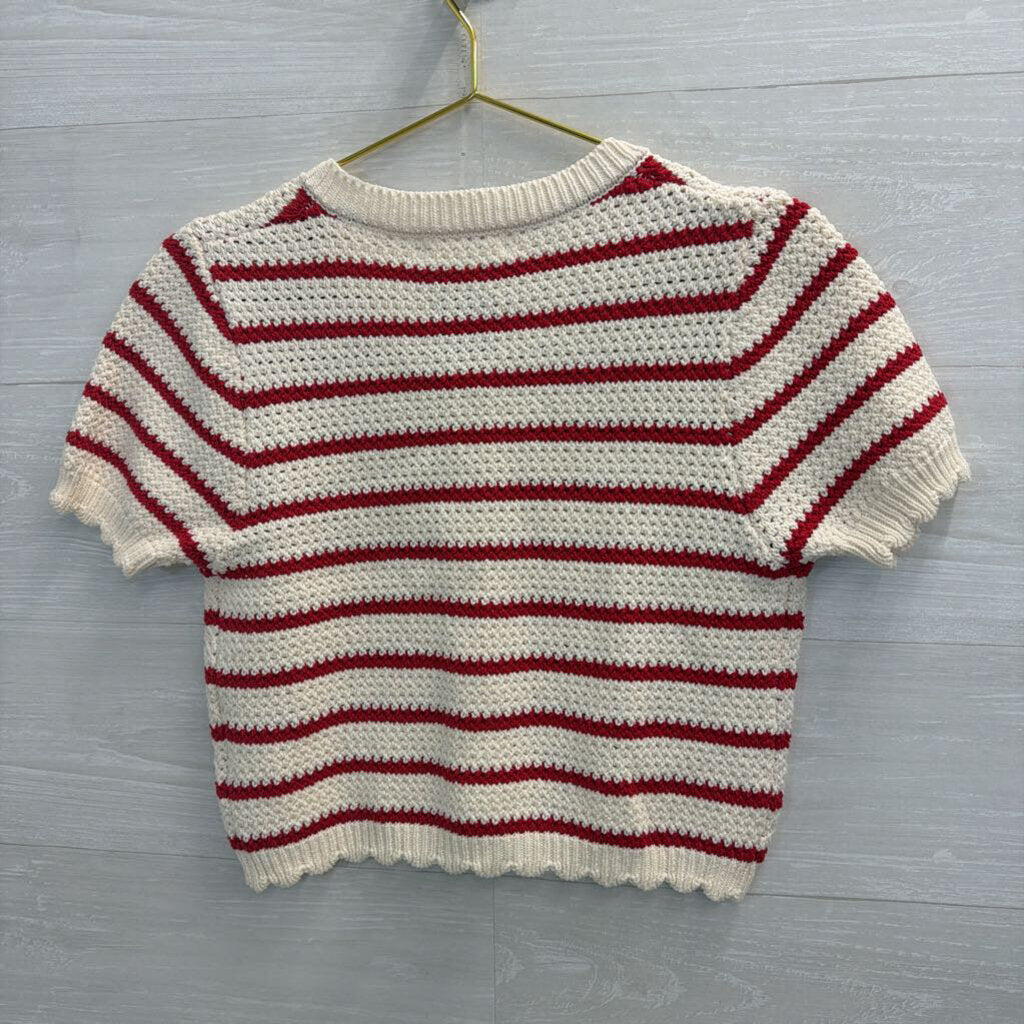 Double Zero Red/Cream Striped Short Sleeve Sweater Top Medium