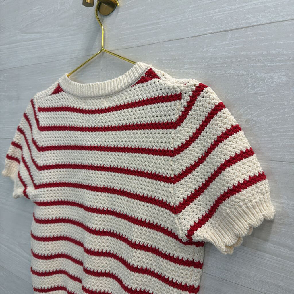 Double Zero Red/Cream Striped Short Sleeve Sweater Top Medium