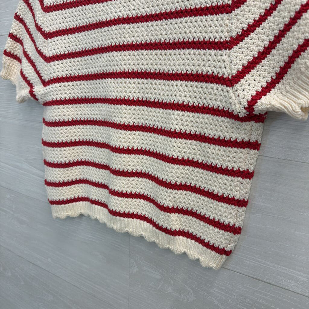 Double Zero Red/Cream Striped Short Sleeve Sweater Top Medium