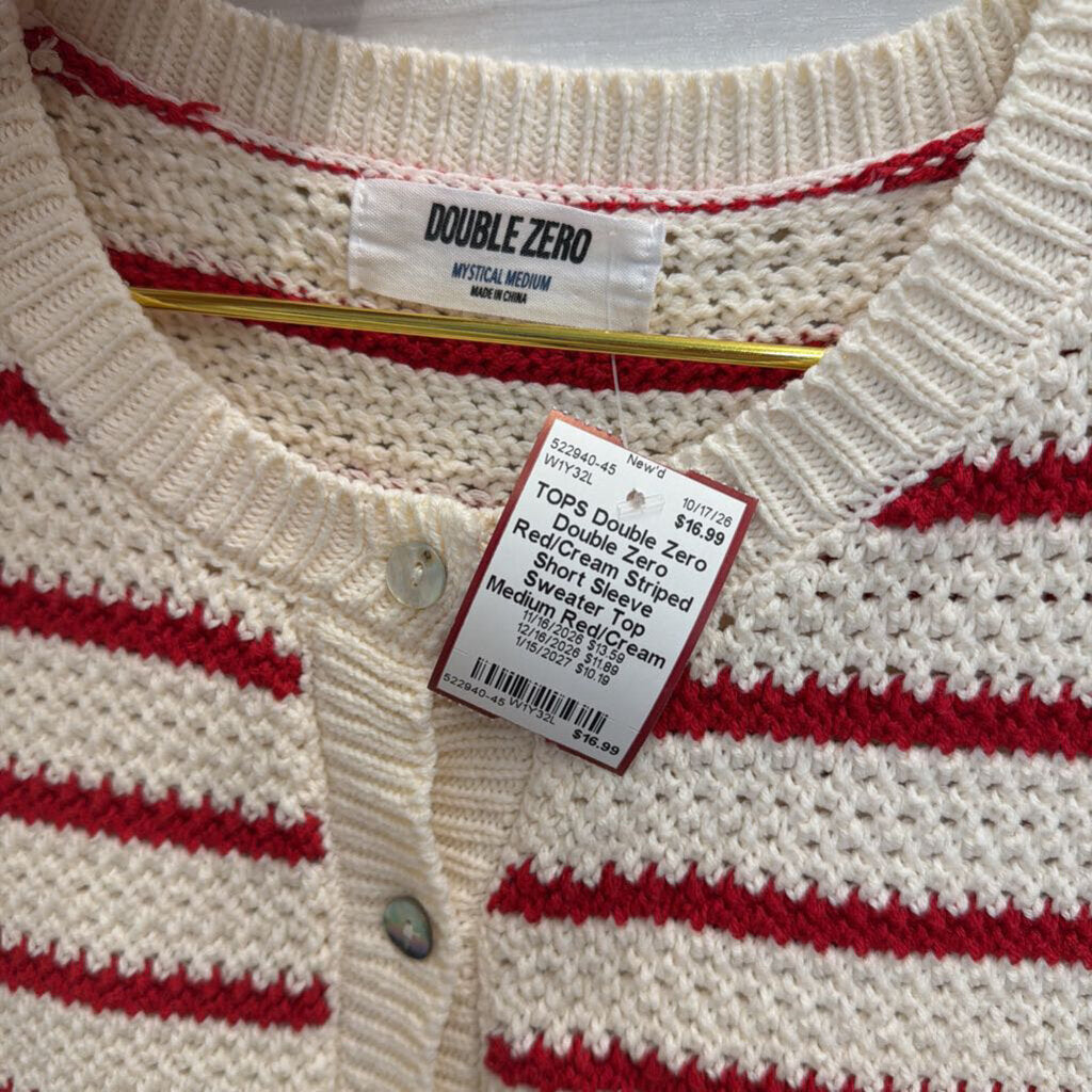 Double Zero Red/Cream Striped Short Sleeve Sweater Top Medium