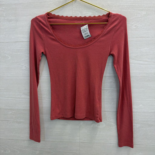 Mauve Ribbed Longsleeve with Lace Edge Extra Small