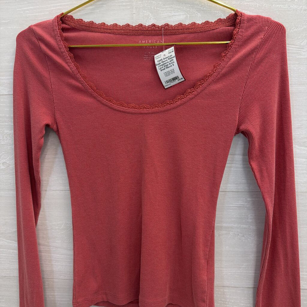 Mauve Ribbed Longsleeve with Lace Edge Extra Small