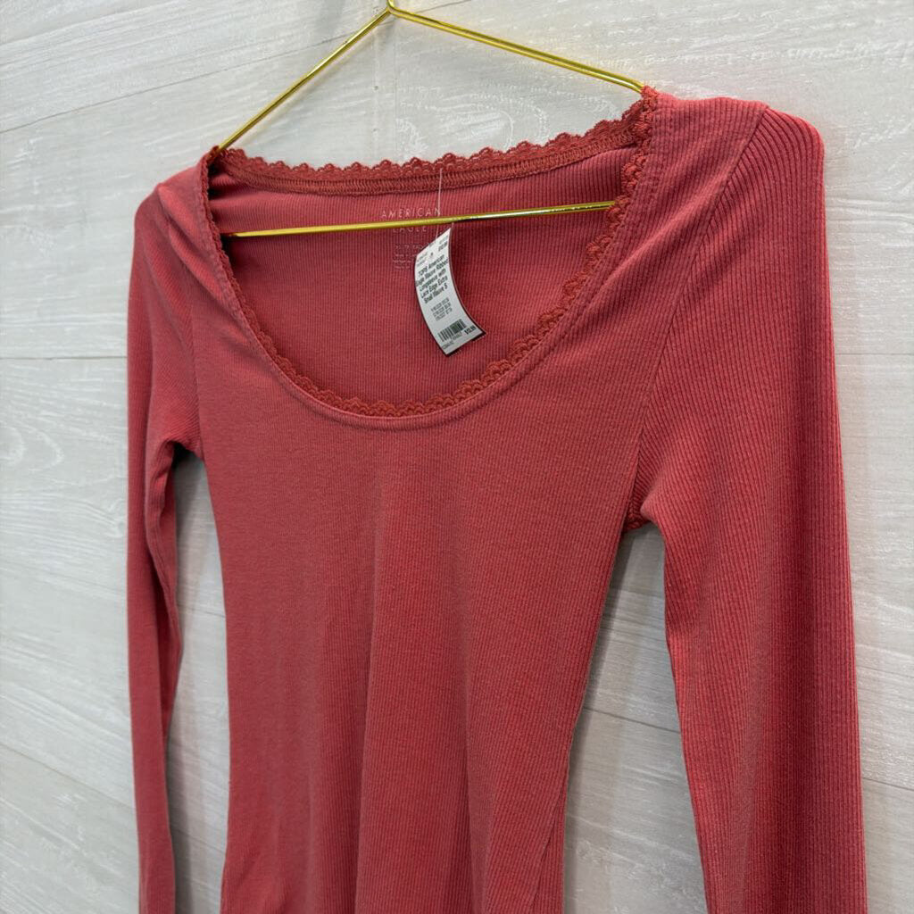 Mauve Ribbed Longsleeve with Lace Edge Extra Small