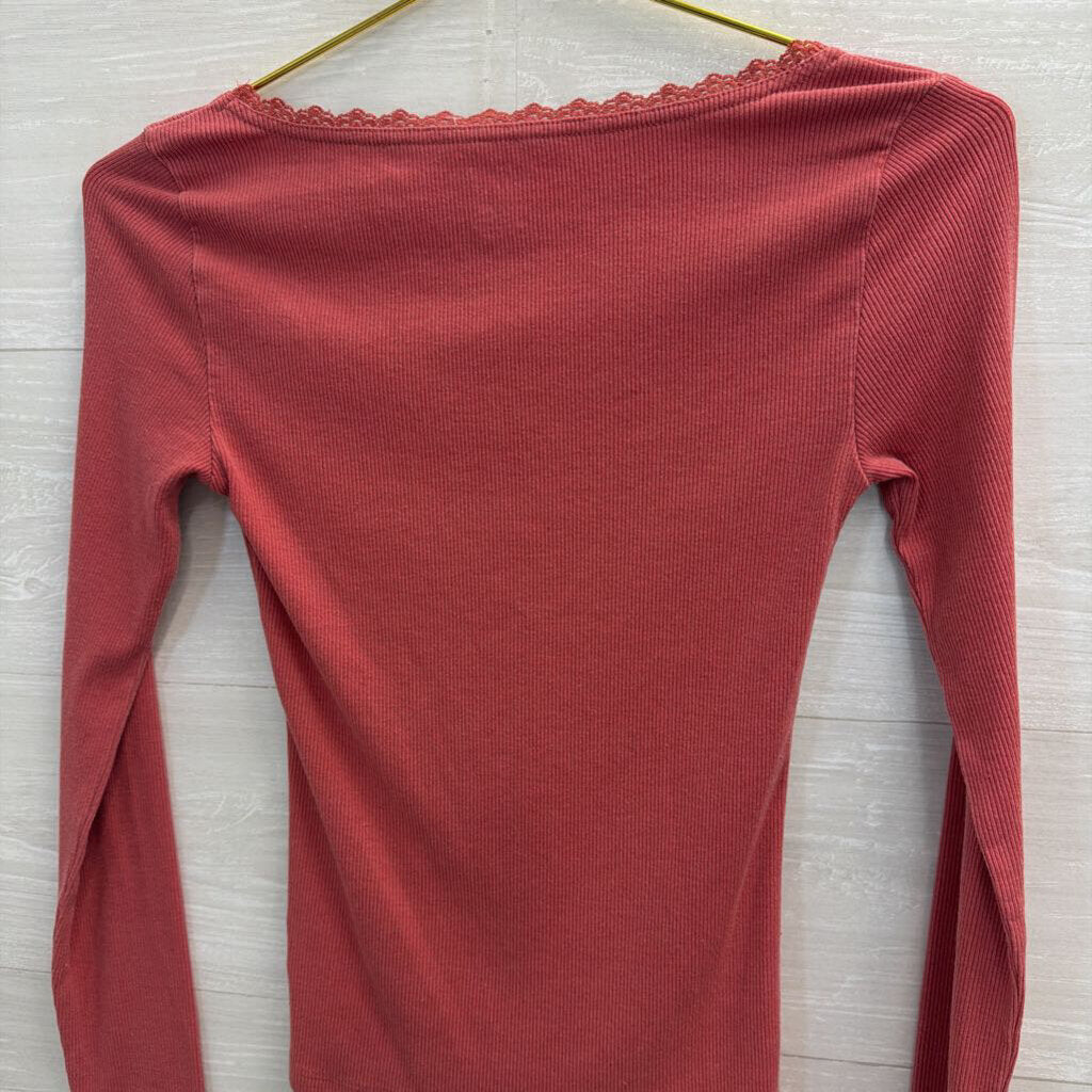 Mauve Ribbed Longsleeve with Lace Edge Extra Small