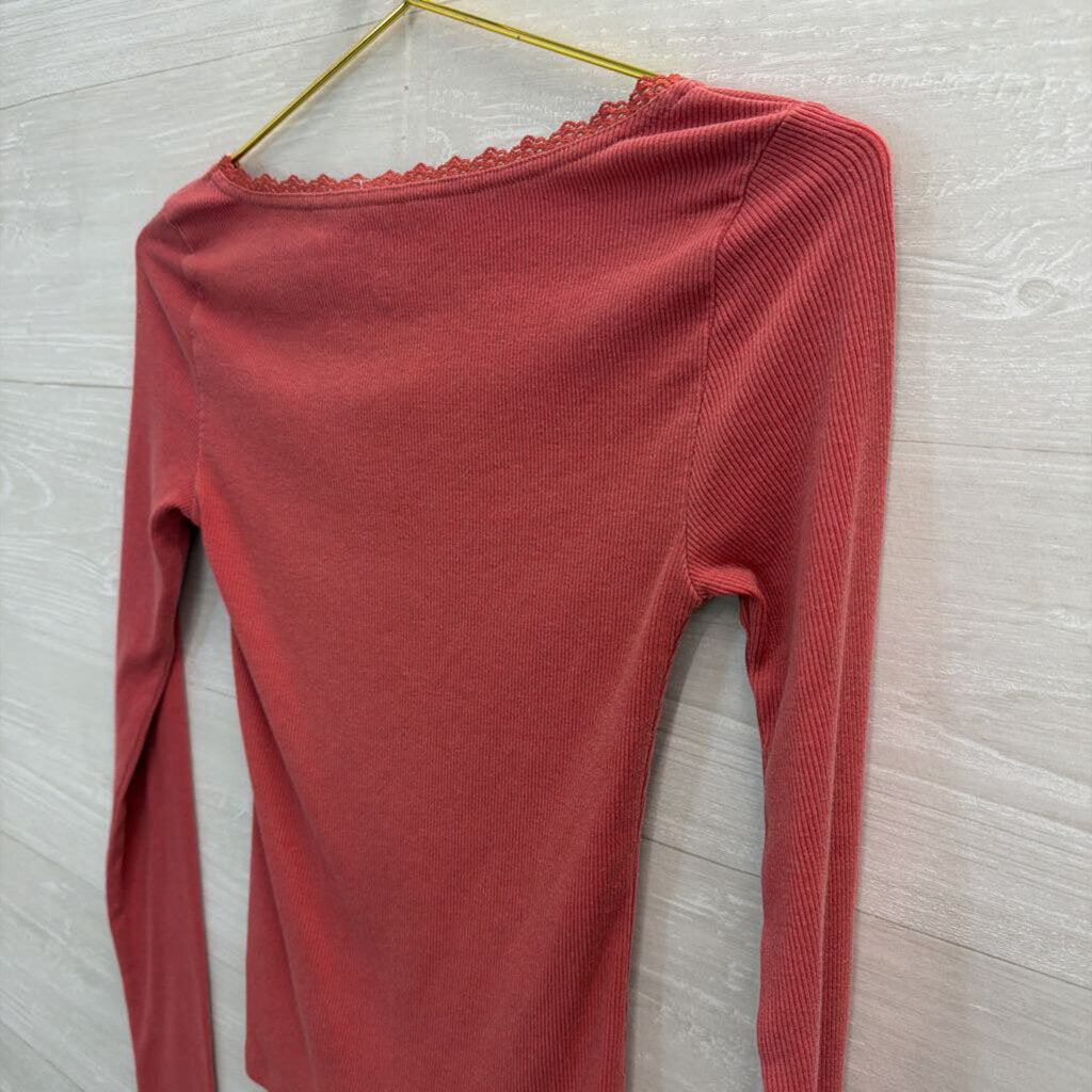 Mauve Ribbed Longsleeve with Lace Edge Extra Small