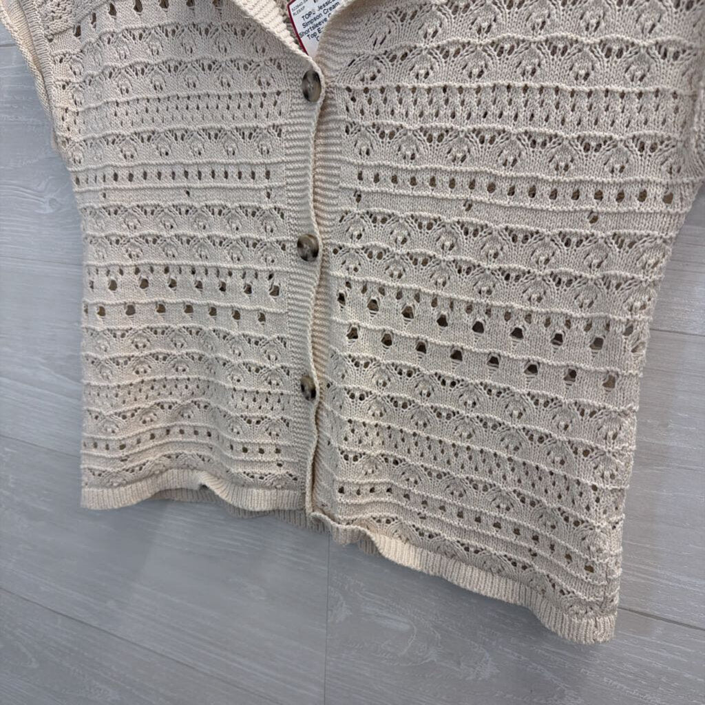 Cream Shortsleeve Crochet Top Extra Small