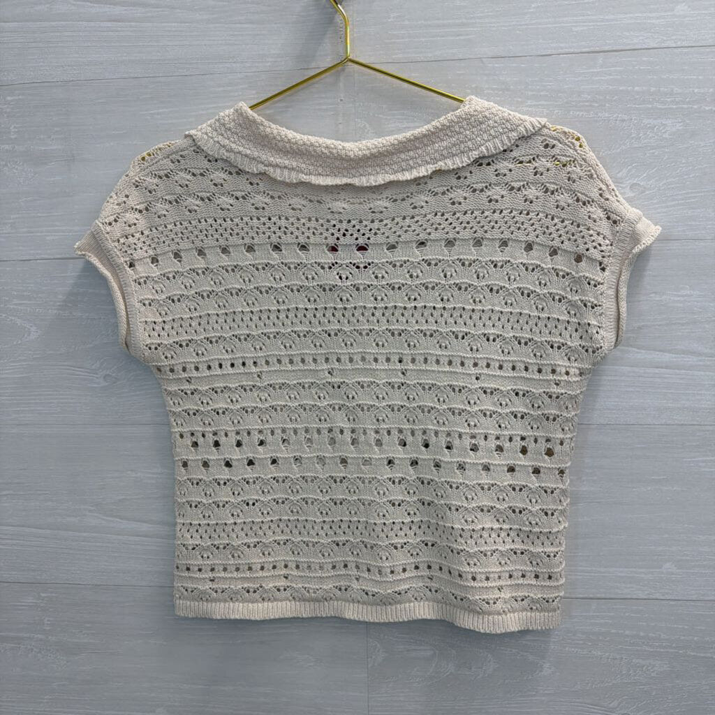 Cream Shortsleeve Crochet Top Extra Small