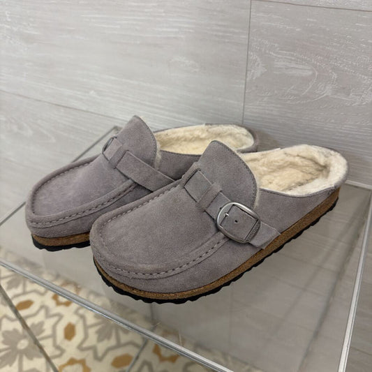 Birkenstock Grey Buckley Suede Shearling Lined Clogs 38