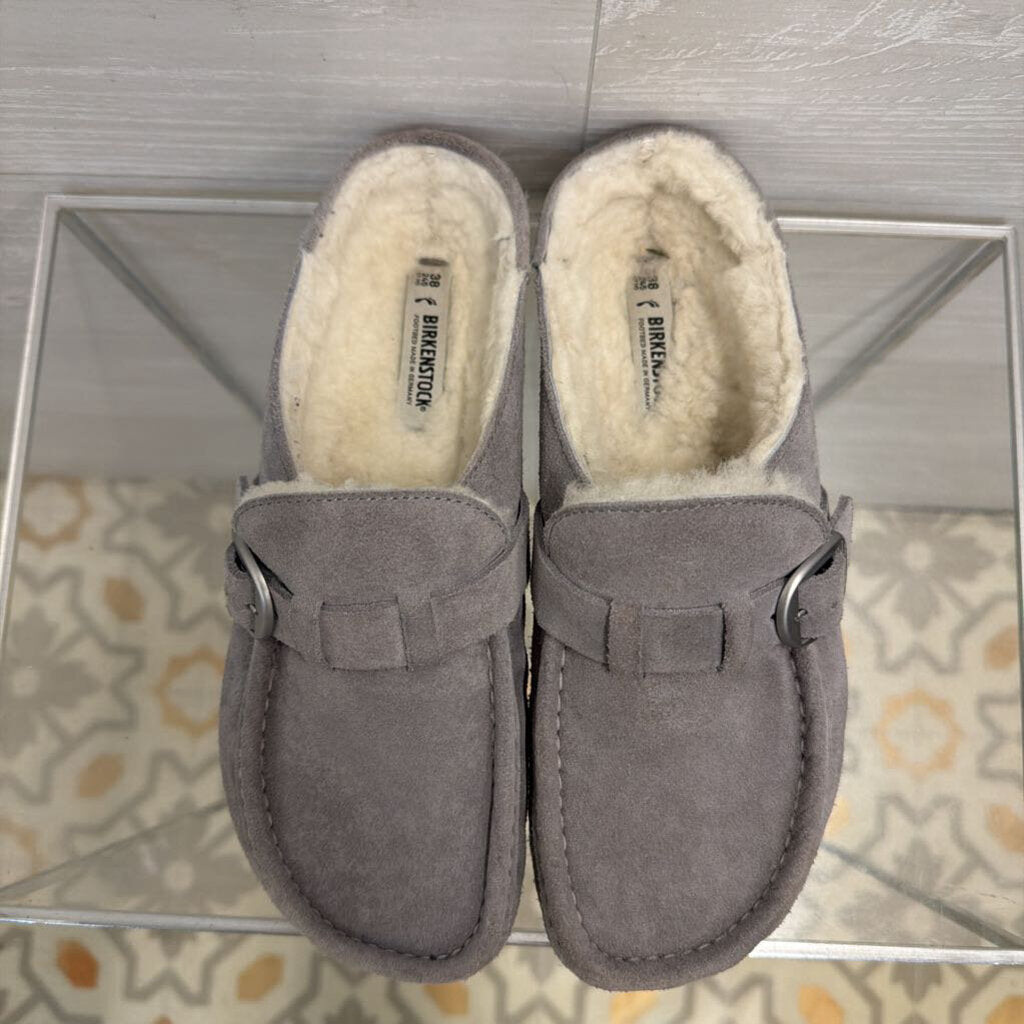 Birkenstock Grey Buckley Suede Shearling Lined Clogs 38