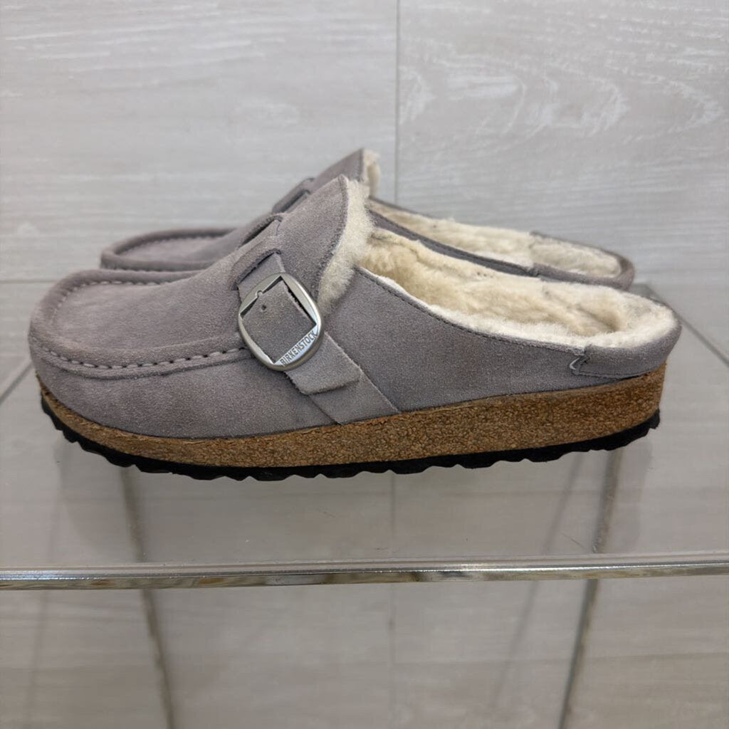 Birkenstock Grey Buckley Suede Shearling Lined Clogs 38