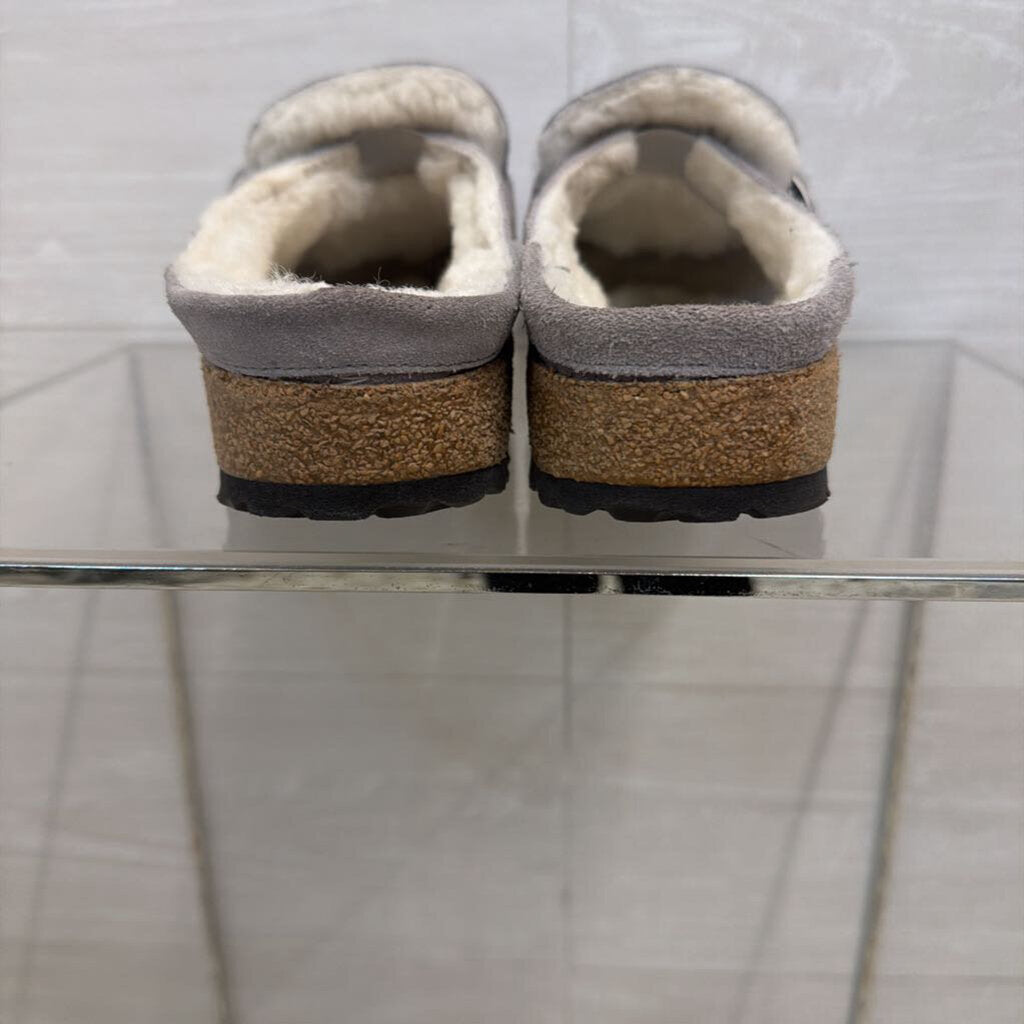 Birkenstock Grey Buckley Suede Shearling Lined Clogs 38