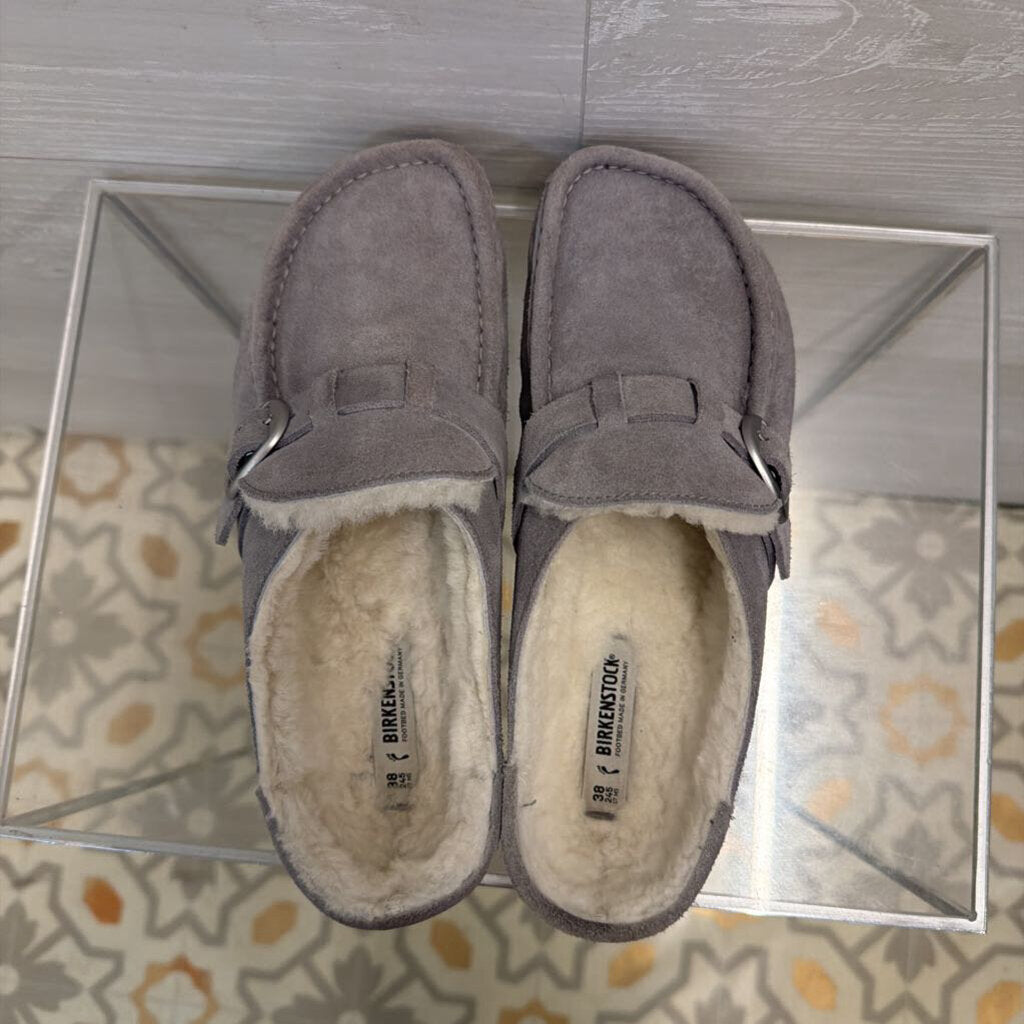 Birkenstock Grey Buckley Suede Shearling Lined Clogs 38