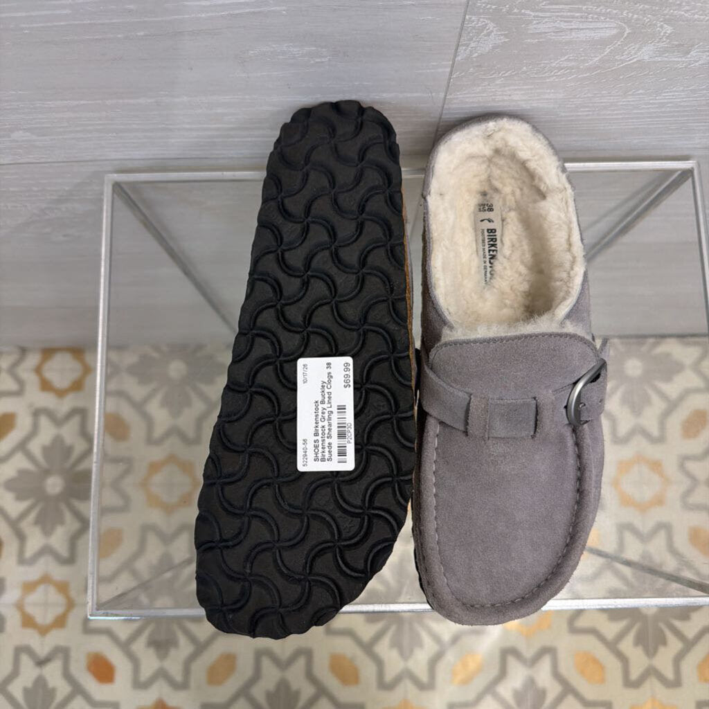 Birkenstock Grey Buckley Suede Shearling Lined Clogs 38