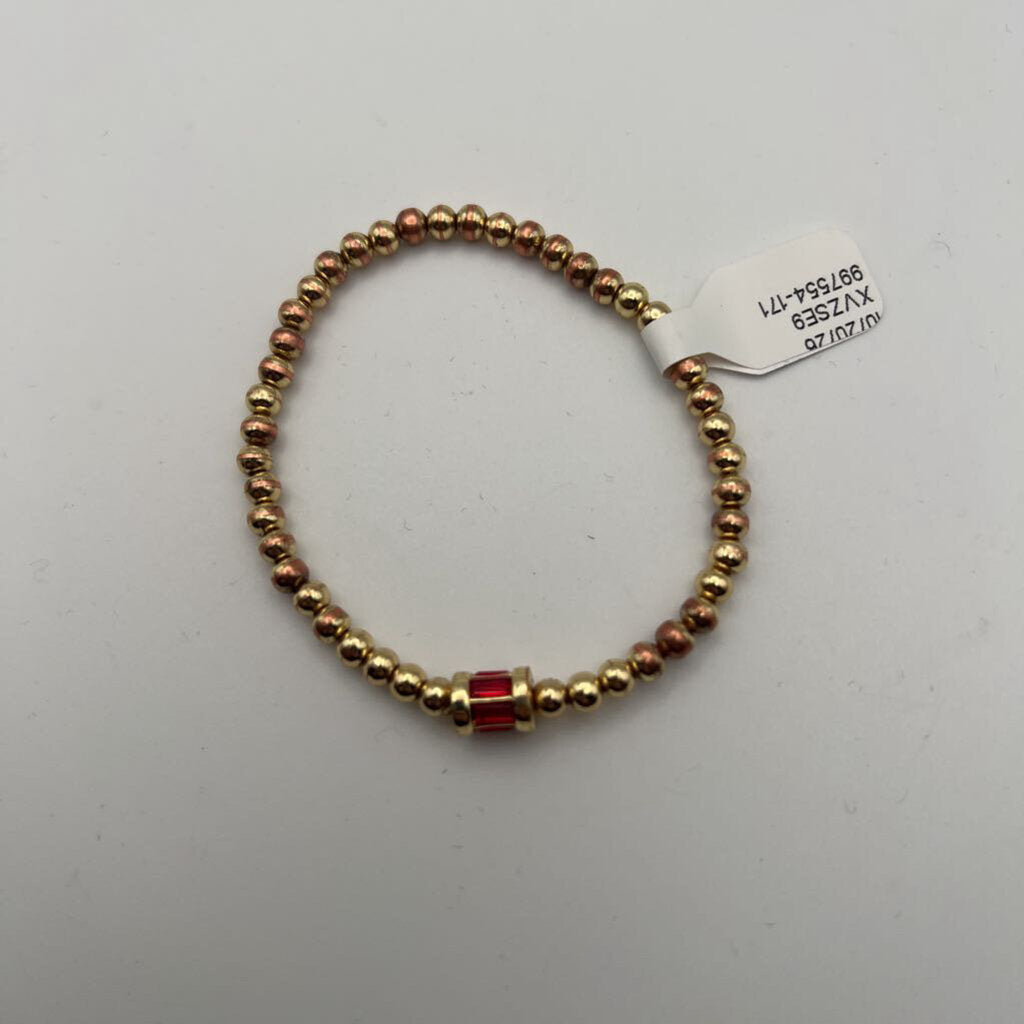 Gold/ Red Stretchy Beaded Bracelet
