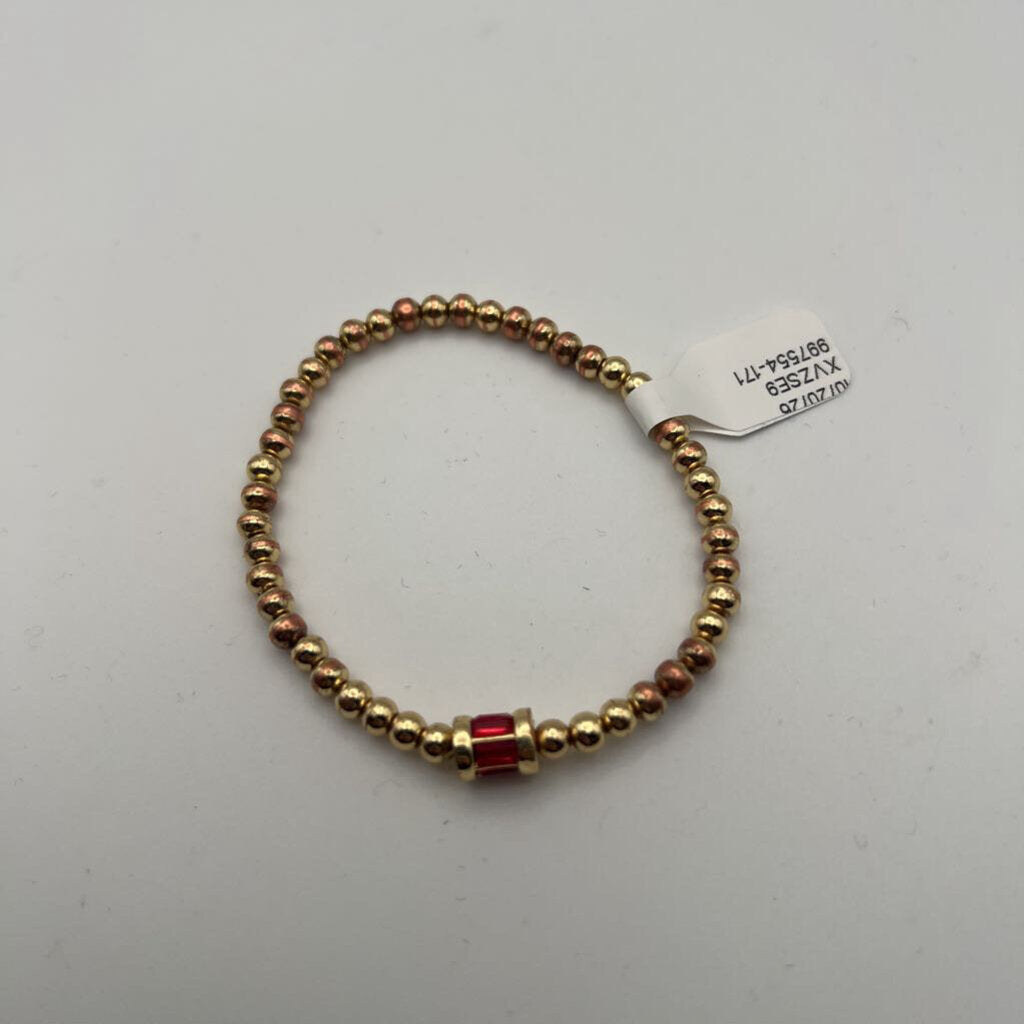 Gold/ Red Stretchy Beaded Bracelet