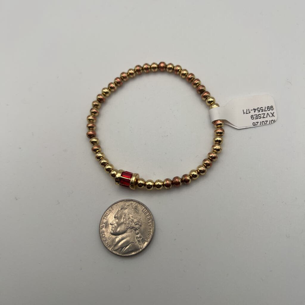 Gold/ Red Stretchy Beaded Bracelet