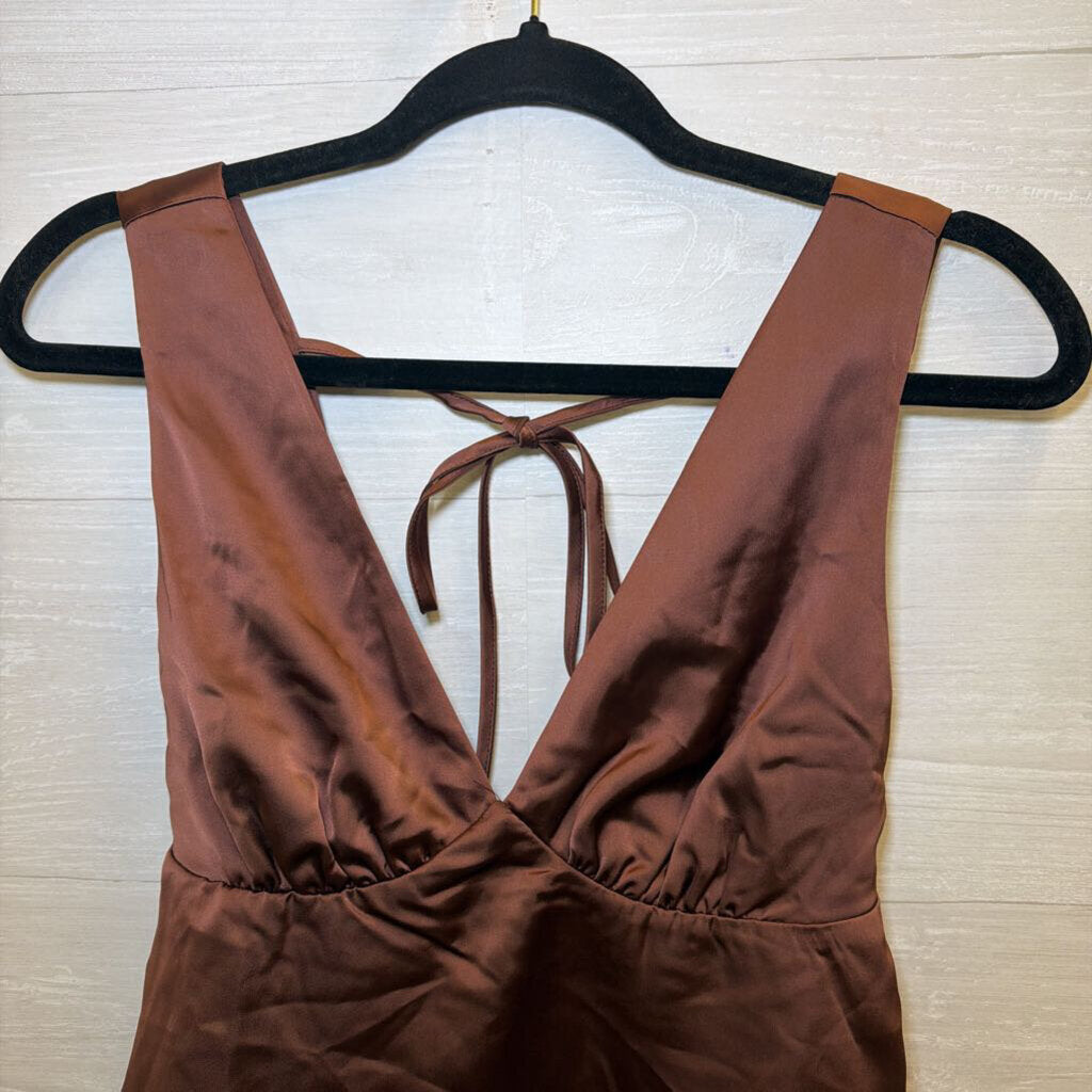 Brown Silky Cropped Baby Doll Top Medium