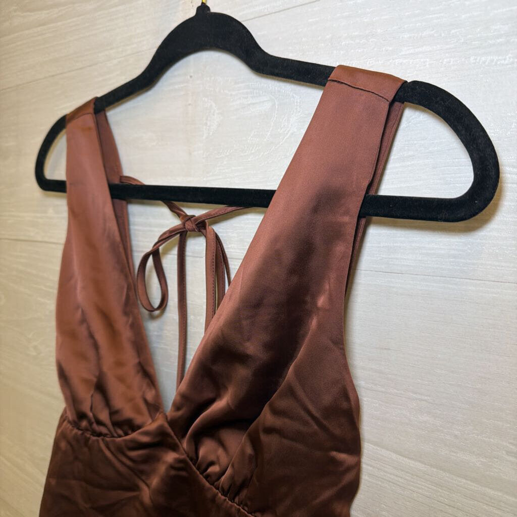 Brown Silky Cropped Baby Doll Top Medium