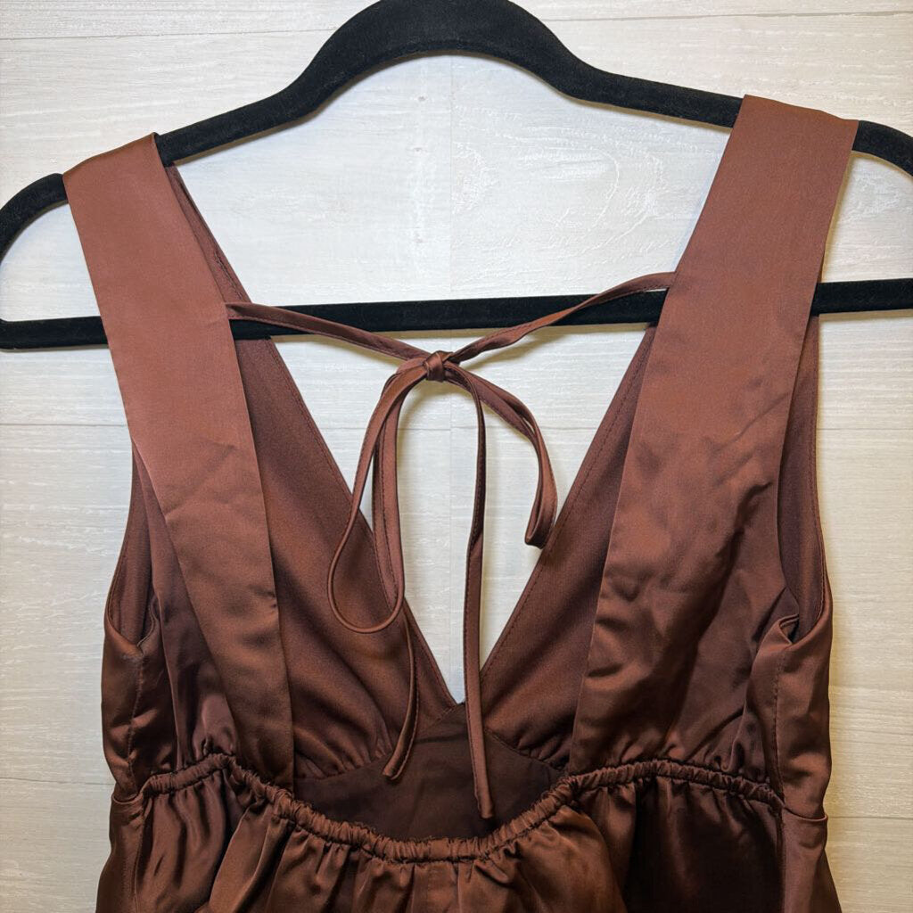 Brown Silky Cropped Baby Doll Top Medium