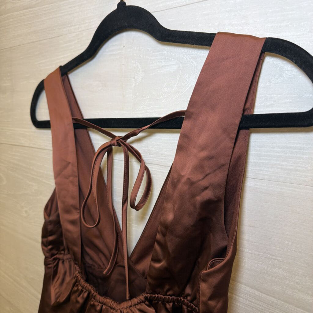 Brown Silky Cropped Baby Doll Top Medium