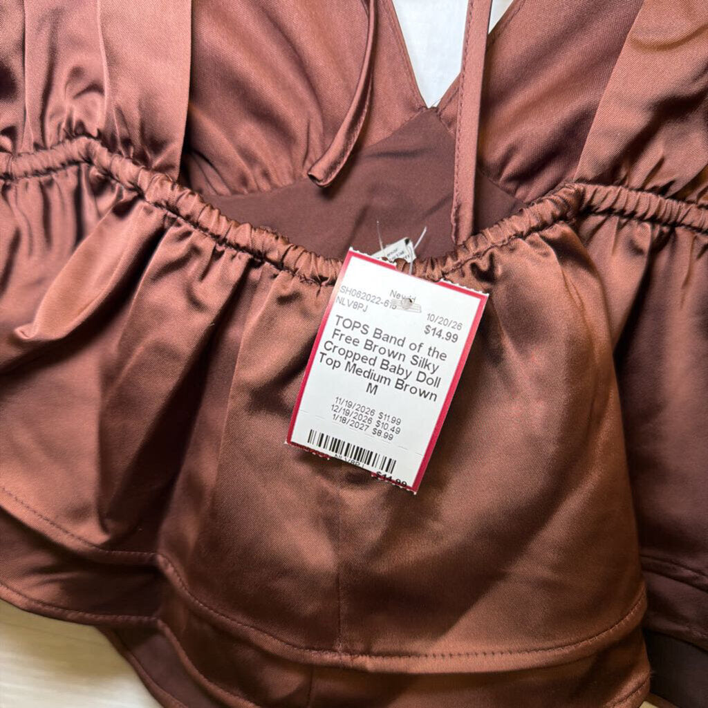 Brown Silky Cropped Baby Doll Top Medium