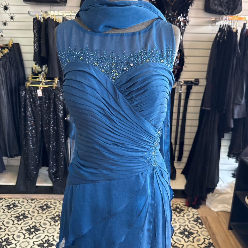 Dark Teal Formal Gown Gathered Long 12