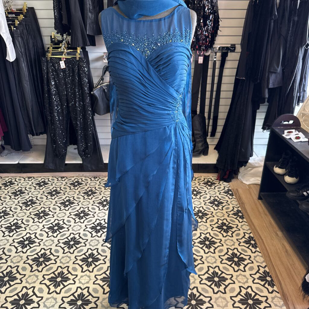 Dark Teal Formal Gown Gathered Long 12