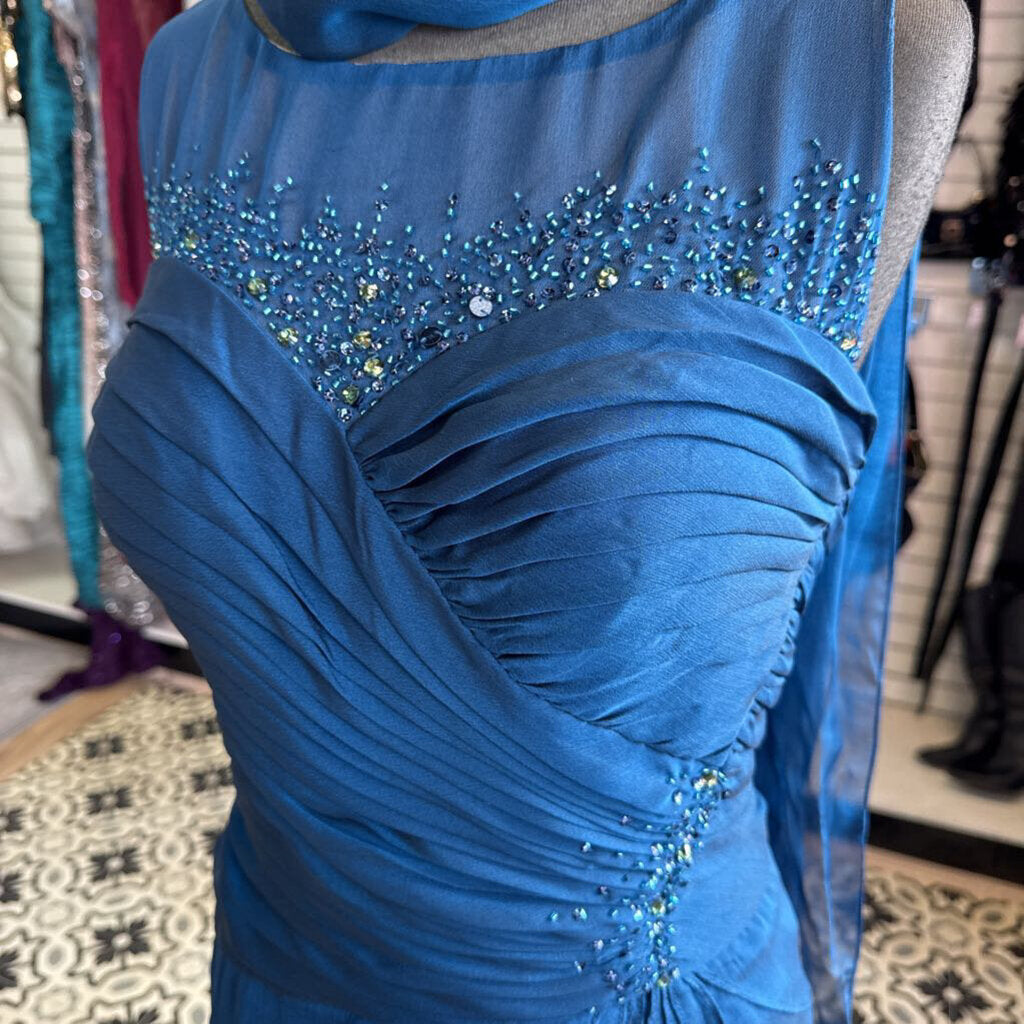 Dark Teal Formal Gown Gathered Long 12