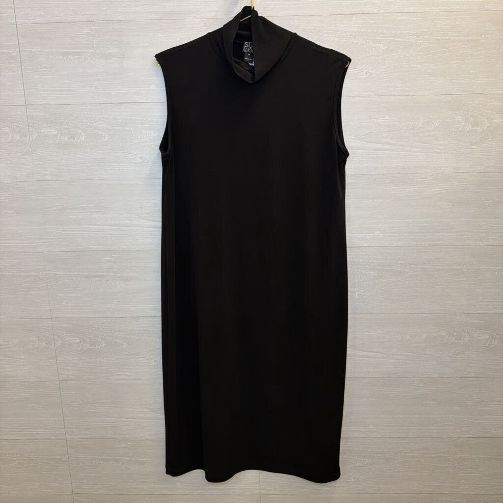 Clara Sun Woo Black Midi Mock Neck Dress Medium
