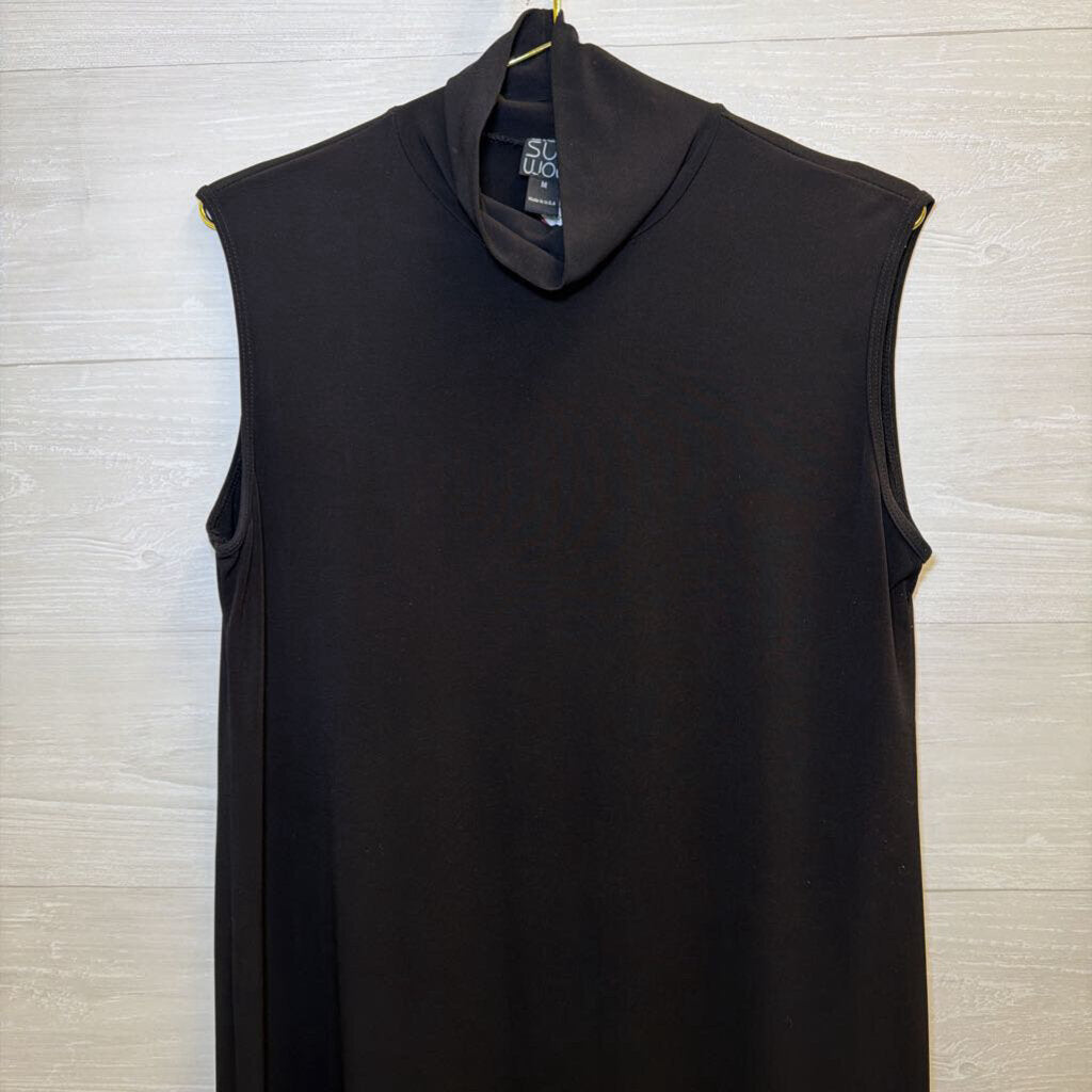 Clara Sun Woo Black Midi Mock Neck Dress Medium