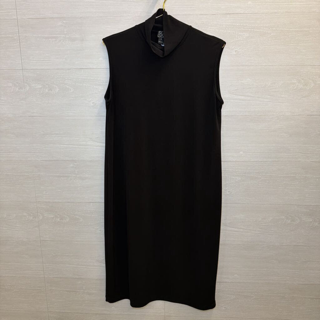 Clara Sun Woo Black Midi Mock Neck Dress Medium