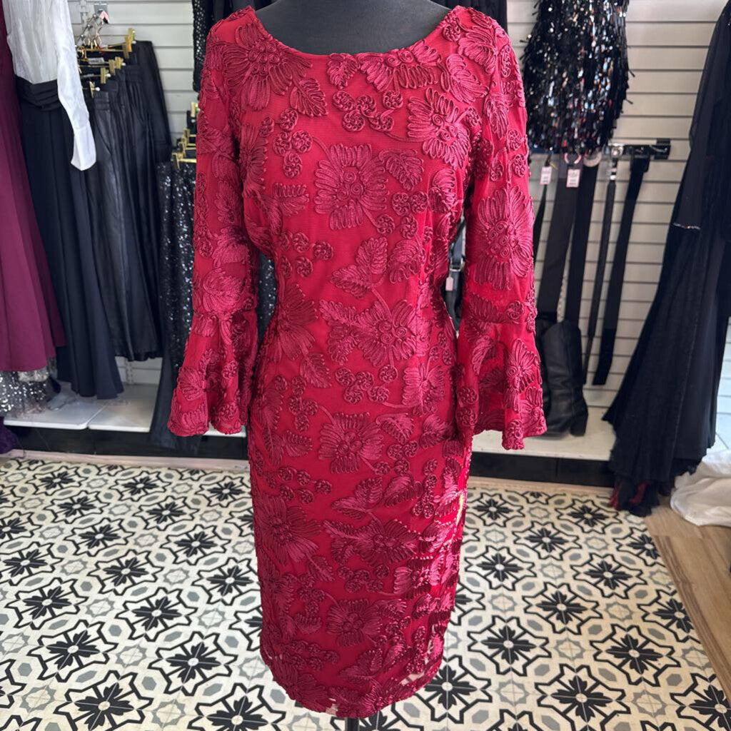 Red 3-D Brocade Knee Length Formal Gown 12