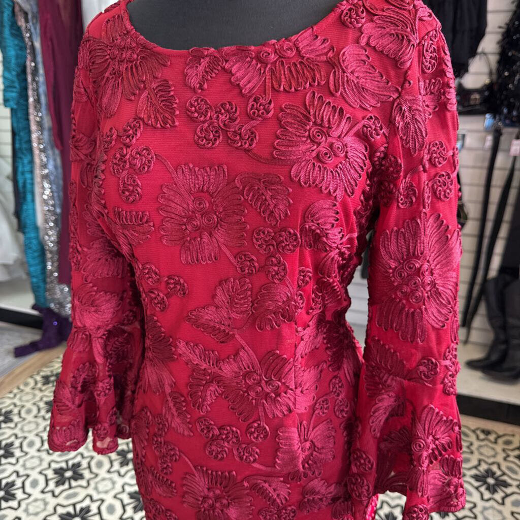 Red 3-D Brocade Knee Length Formal Gown 12