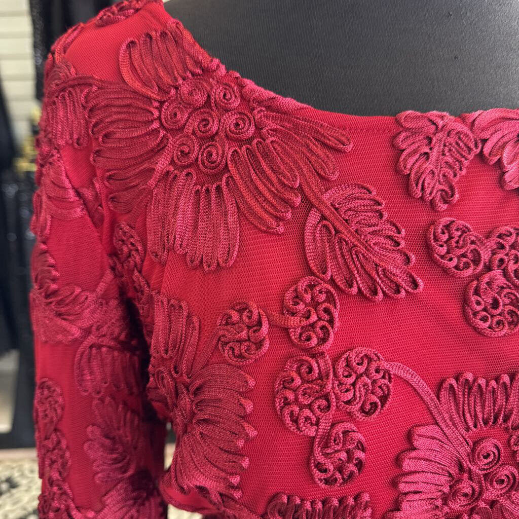 Red 3-D Brocade Knee Length Formal Gown 12