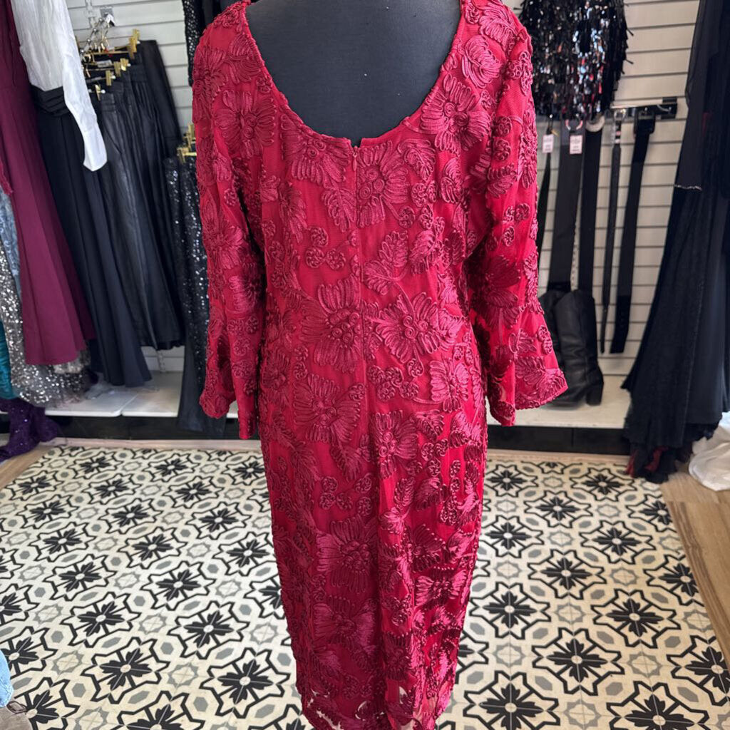 Red 3-D Brocade Knee Length Formal Gown 12