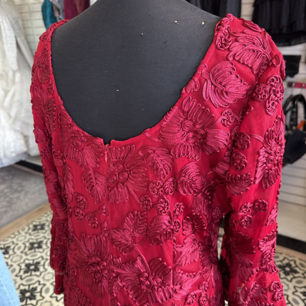 Red 3-D Brocade Knee Length Formal Gown 12