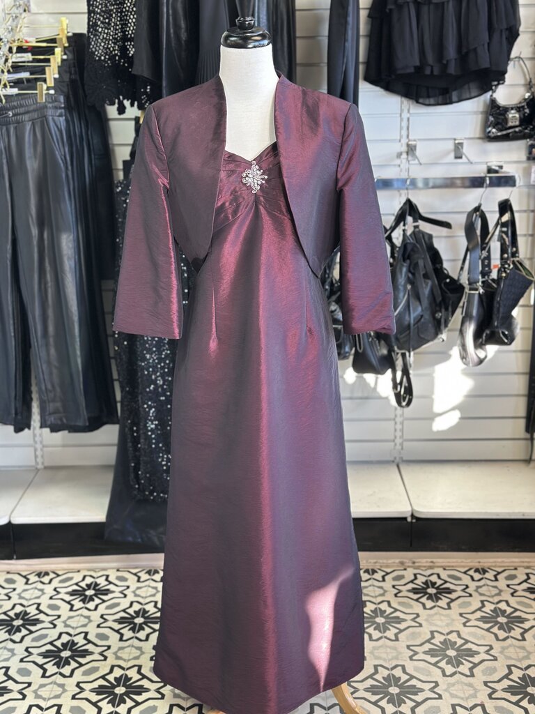 Dark Red Taffeta Long Dress with Jacket 16
