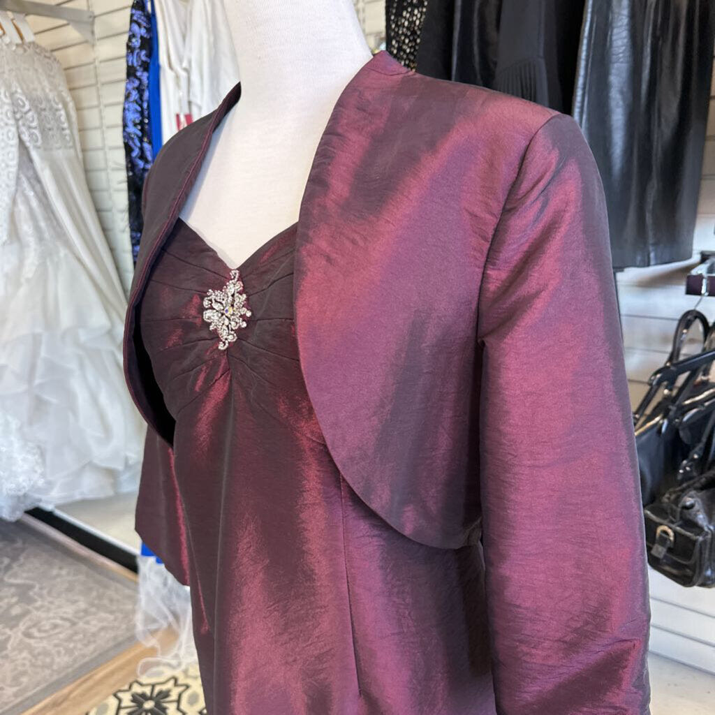 Dark Red Taffeta Long Dress with Jacket 16