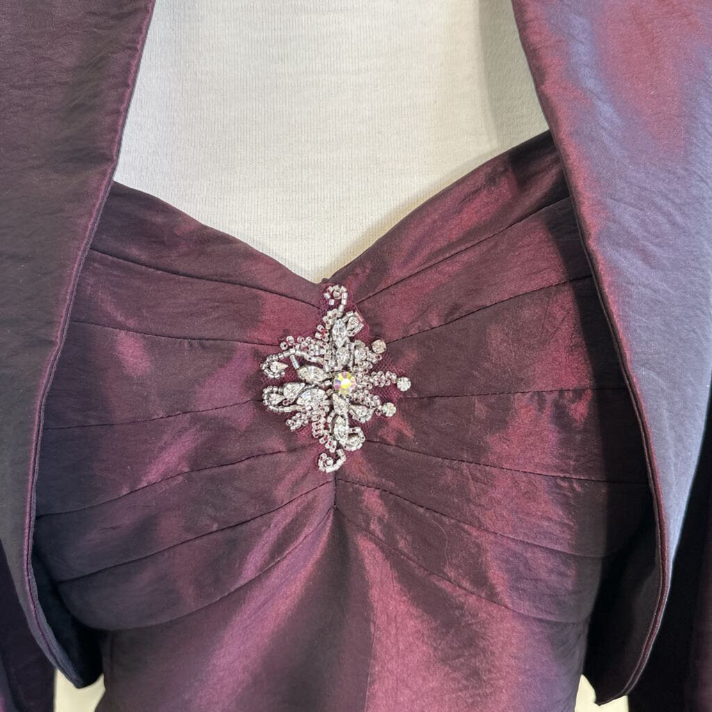 Dark Red Taffeta Long Dress with Jacket 16