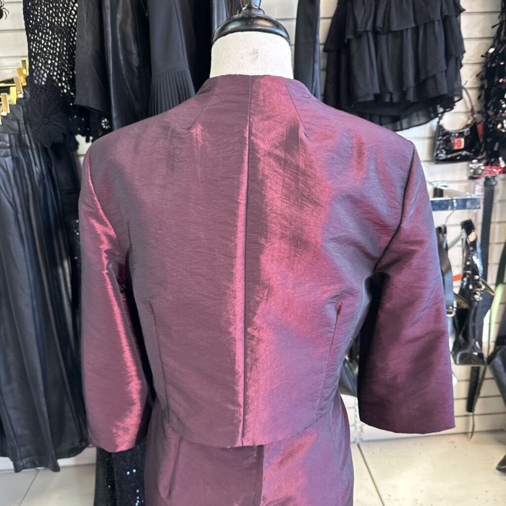 Dark Red Taffeta Long Dress with Jacket 16