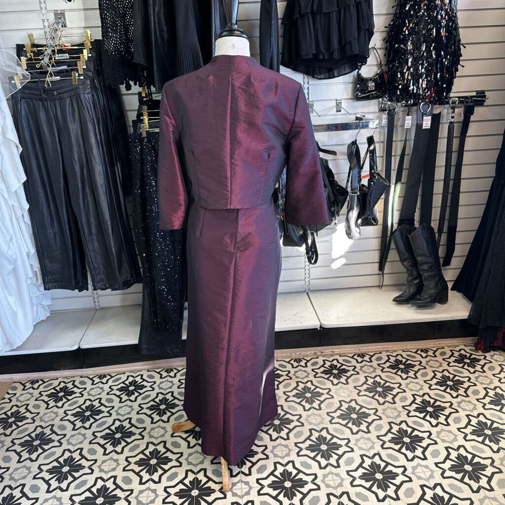 Dark Red Taffeta Long Dress with Jacket 16