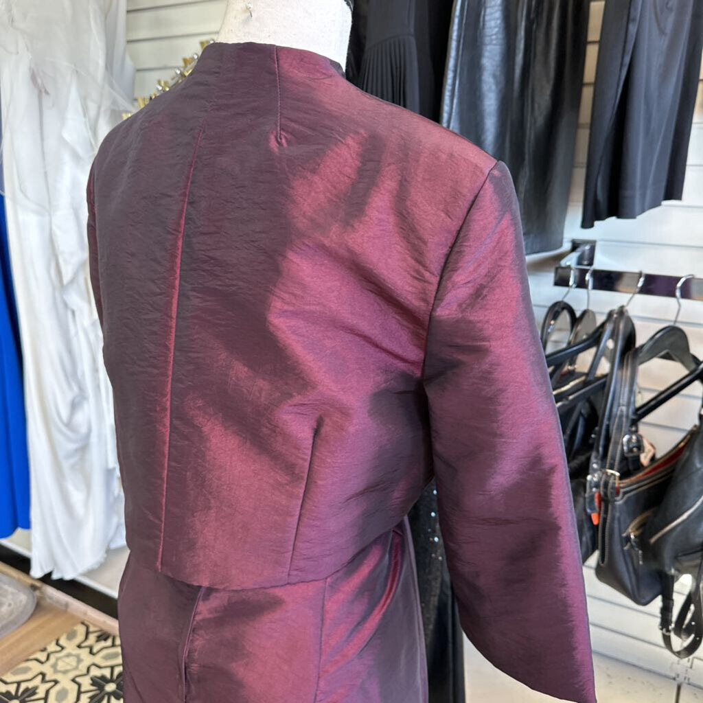 Dark Red Taffeta Long Dress with Jacket 16
