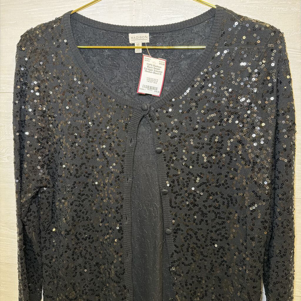 Black Sequin Cardigan Sweater Medium