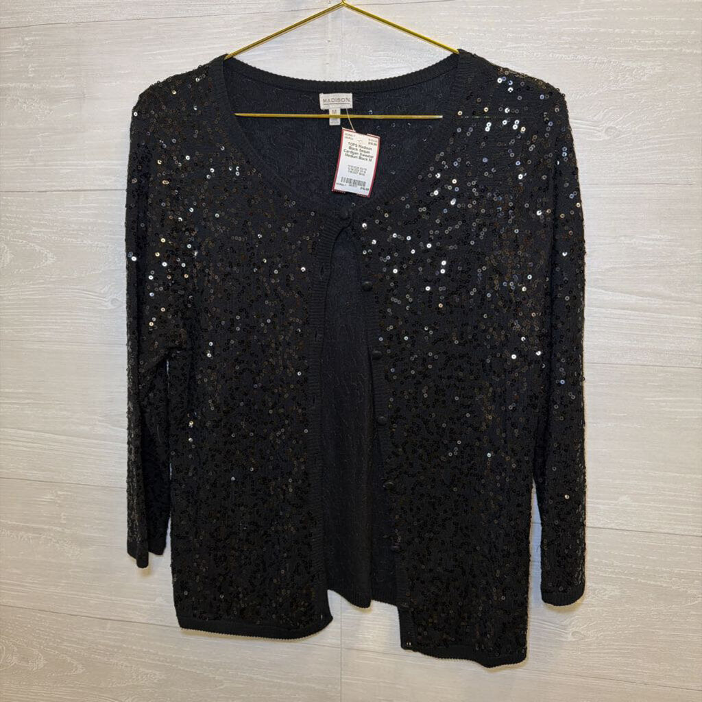 Black Sequin Cardigan Sweater Medium