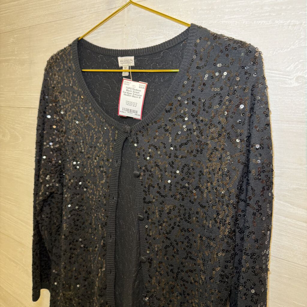 Black Sequin Cardigan Sweater Medium