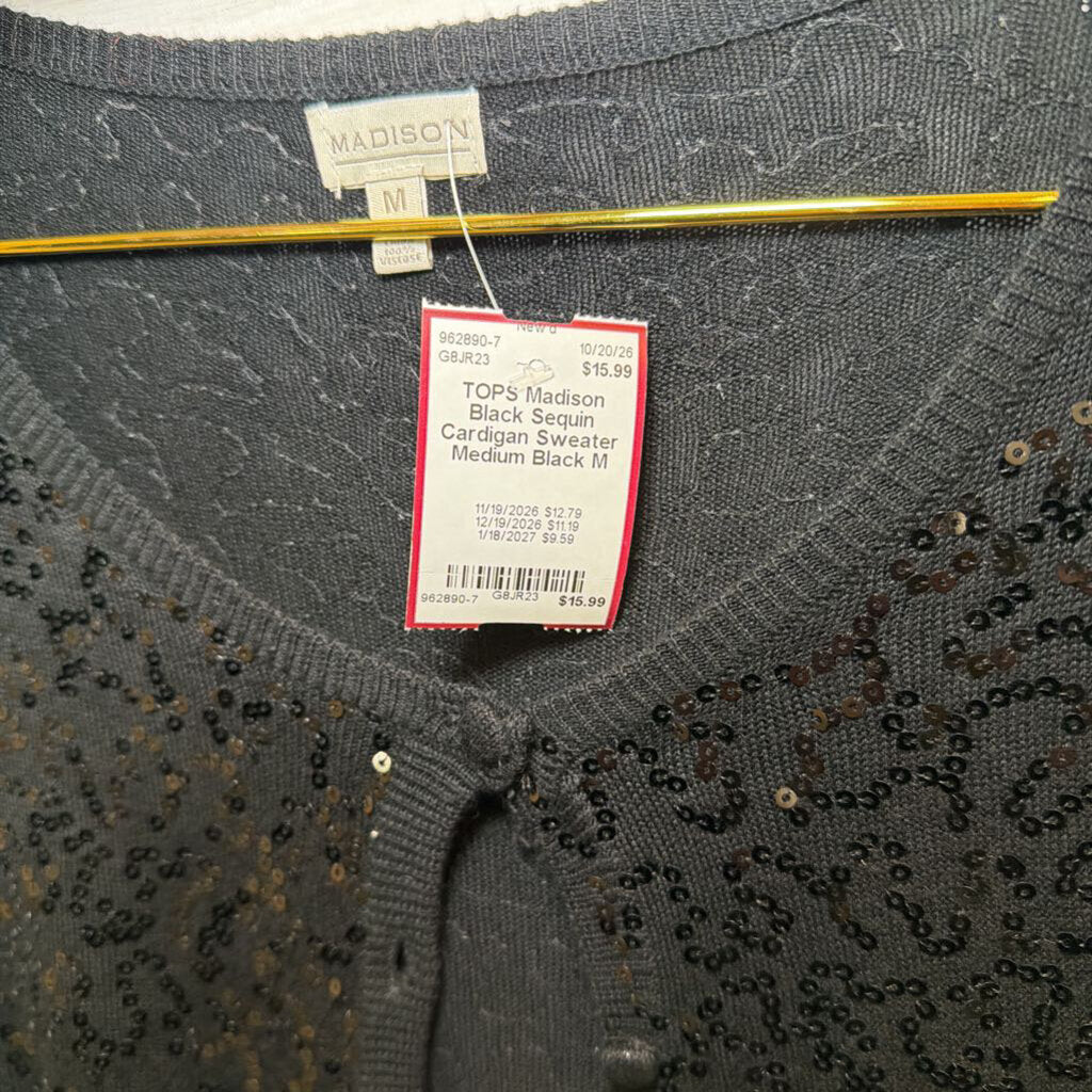 Black Sequin Cardigan Sweater Medium