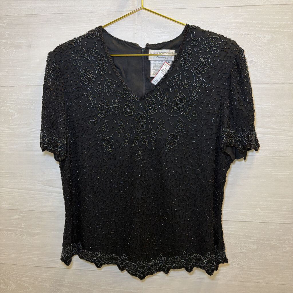 Vintage Black Beaded Top Large