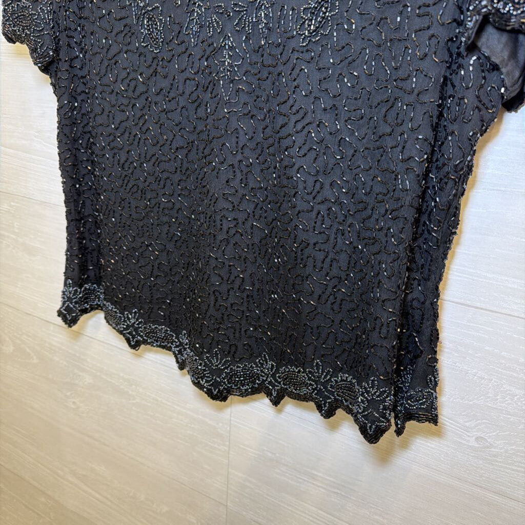 Vintage Black Beaded Top Large