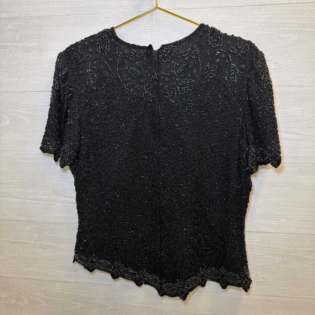 Vintage Black Beaded Top Large